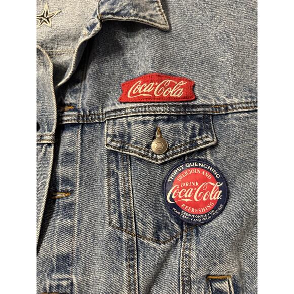 Forever 21 Coca Cola Blue Denim Jean Jacket 0X Patches Vintage-inspired - Picture 6 of 7